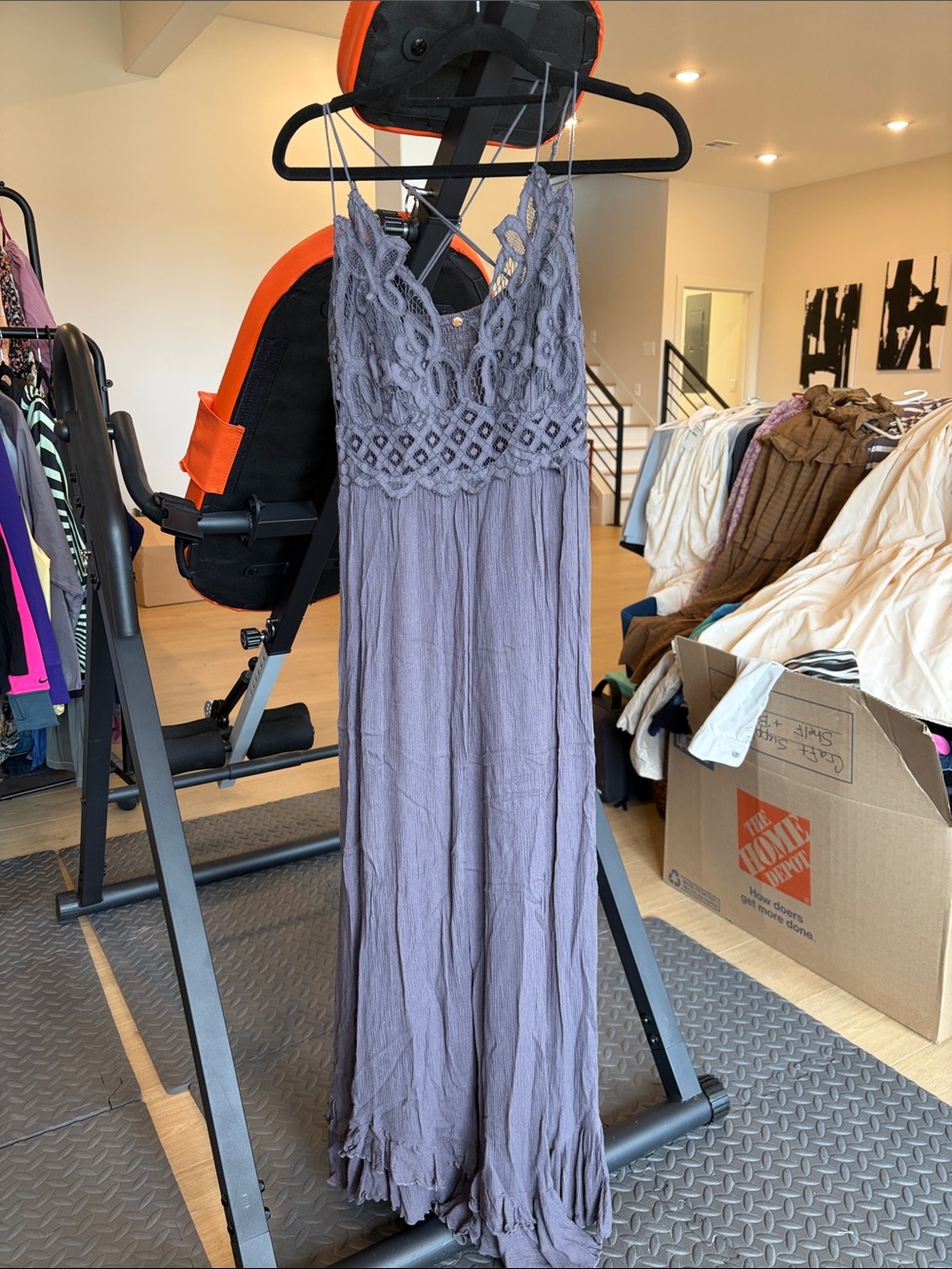 Free People Dusty Lavender Crochet Maxi Slip